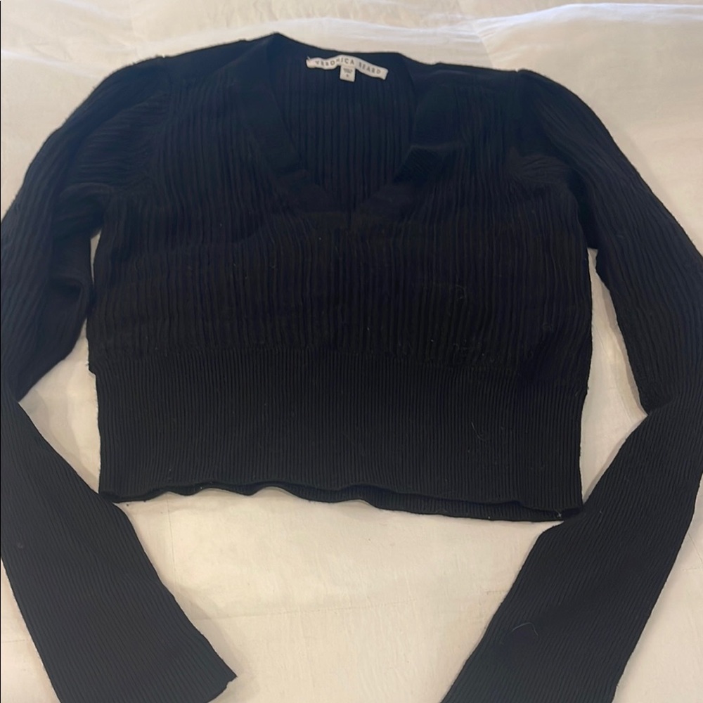 Veronica Beard Black Ribbed Long Sleeve Top